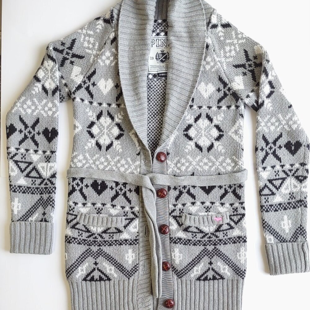 Y2K PINK Victoria's Secret Fair Isle Cardigan XSmall Vintage Academia Old Money